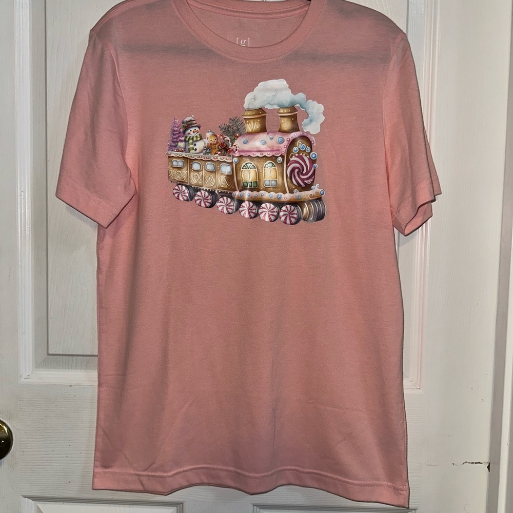 NWOT Handcrafted Christmas Candy Train Shirt Small